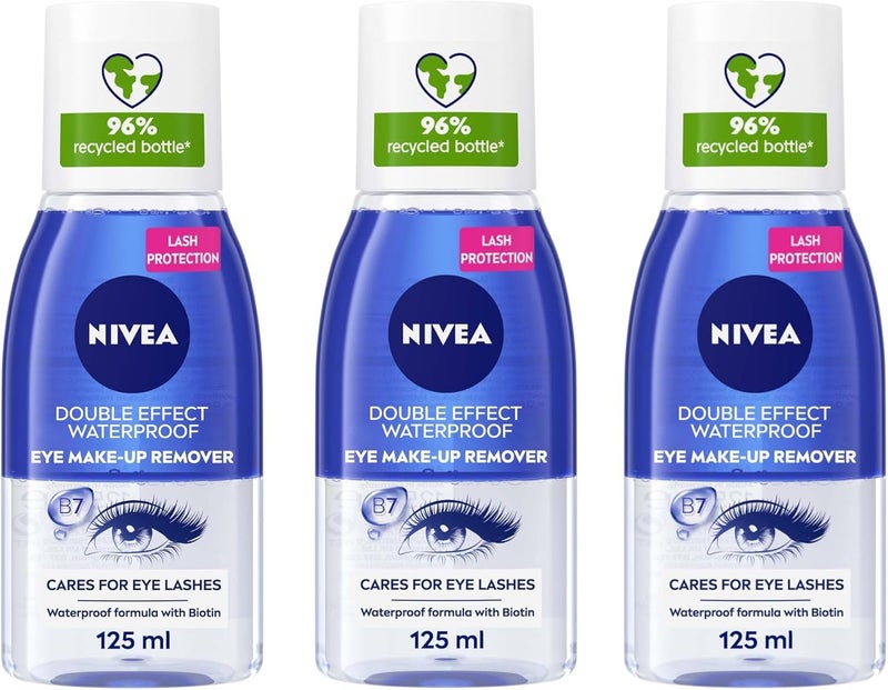 Nivea منظف مكياج العيون المقاوم للماء من نيفيا بتأثير مزدوج، حماية للرموش الحساسة، عبوة من 3 (125 مل لكل منها) - Image 1